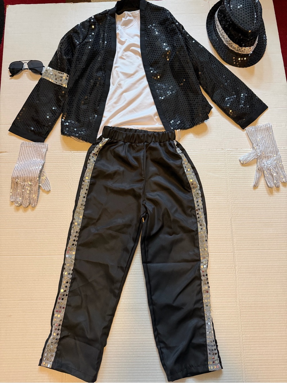 Michael Jackson Billie Jean Black Sequin Dance Costume with Silver Accents L